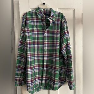 RALPH LAUREN Oxford Plaid Long Sleeve Button Up Shirt Mens XL Holidays Christmas